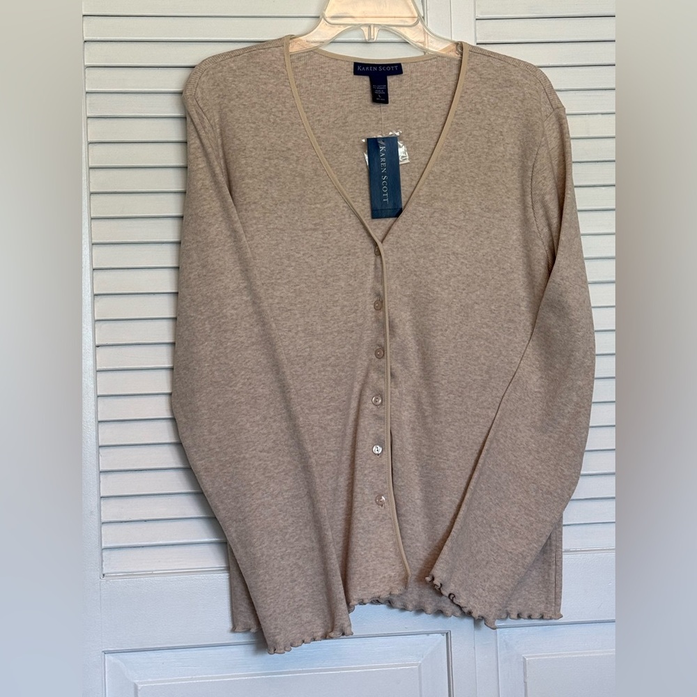 Karen Scott Ladies Oatmeal Colored Cardigan Sweater Sz-L. NWT